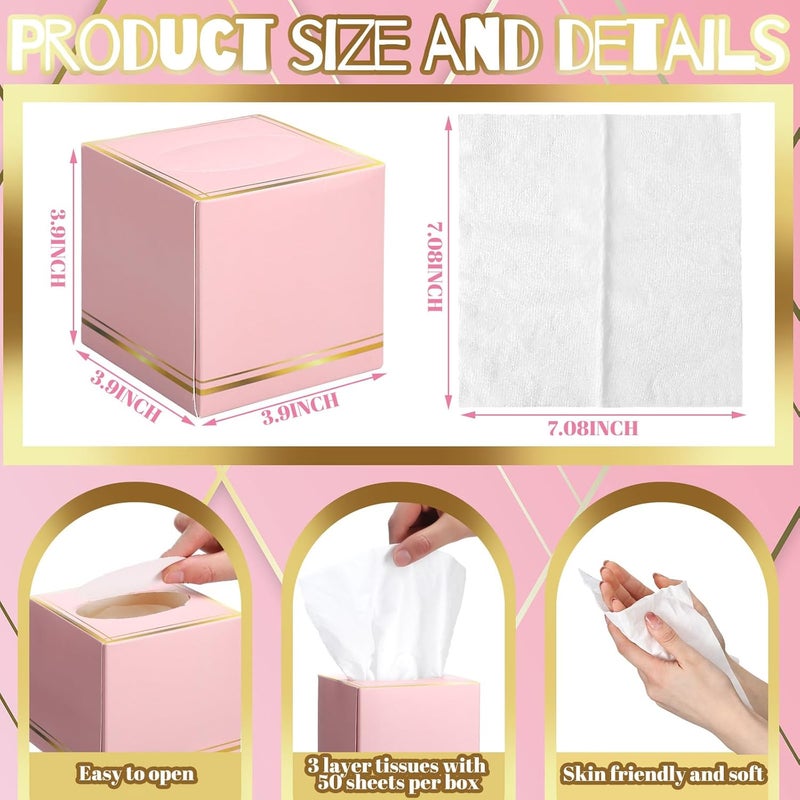 Fourluoo 12 Pack Facial Tissues Cube Boxes Face Box 600 Sheets 3 ply Soft Paper Square Tissues Bulk for Car Pocket Toilet Household Bedroom Family(Pink) - Image 3